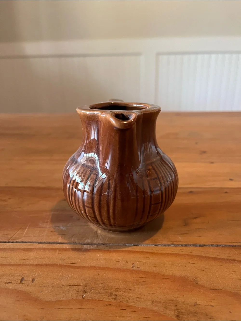Vintage Brown Ceramic Pitcher Vase